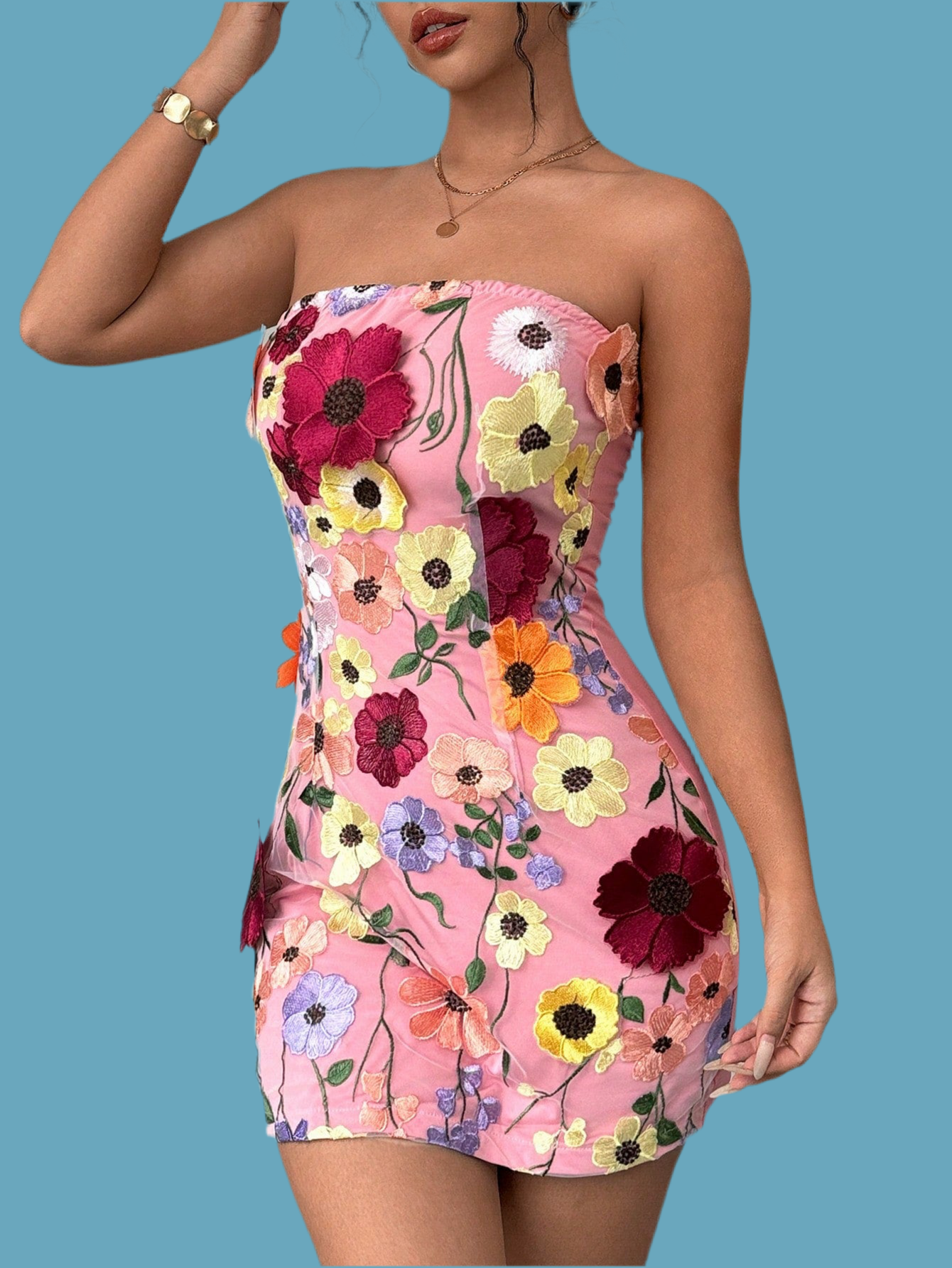 Barbie Floral Print Strapless Dress