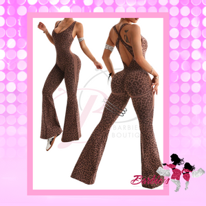 Barbie Sleeveless Romper – Leopard Print Deep V Cutout Jumpsuit