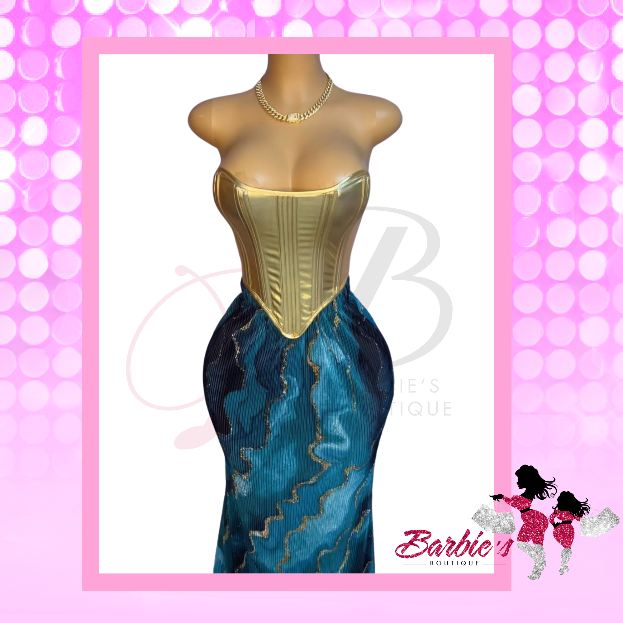 Golden Glam Corset & Marble Maxi Skirt Set