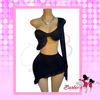 Barbie Sexy Mesh Two-Piece Set – Black Ruffle Skirt & Asymmetrical Crop Top